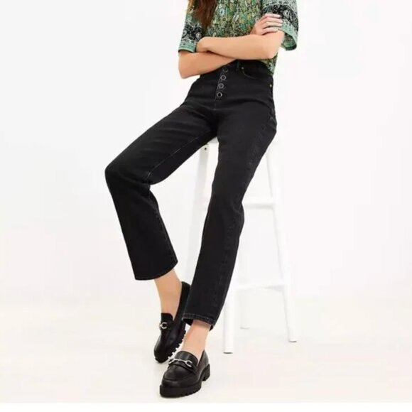 LOFT Curvy Button Front 90s Straight Jeans - Picture 3 of 8